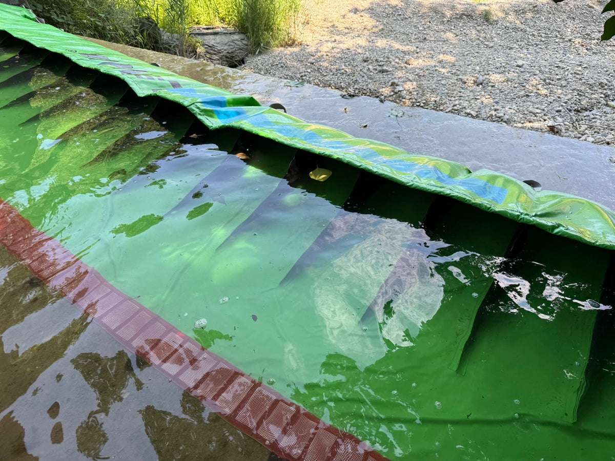 Das anströmende Wasser richtet die Sperre auf.