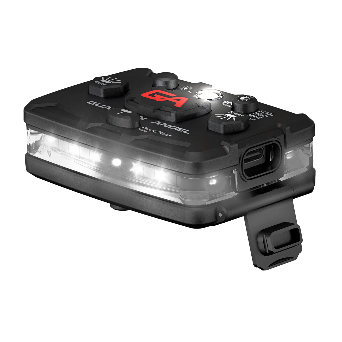 Guardian Angel Elite mit seitlich angesetzter Halterung und weiß leuchtender LED-Leiste