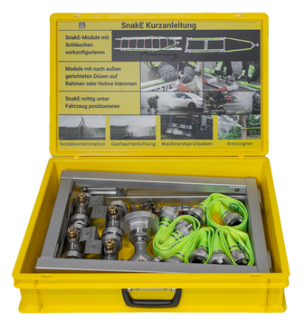 Feuerwehr -Modulares Löschsystem – Unterbodenkühlung – LiOn-Akku – Akkukühlung – 4 Düsenmodule – Faltbarer Rahmen – Eurobox - Sonderlöschgerät - Made in Germany