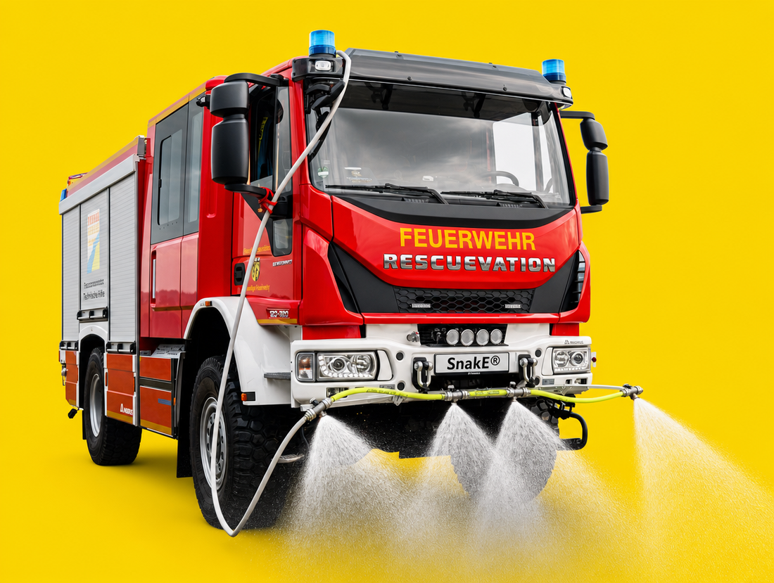 SnakE Sprühbalken zum Nachrüsten an einem TLF im Waldbrand. SnakE Feuerwehr Neuheiten von Rescuevation. Feuerwehr Waldbrandausrüstung.  Innovative Feuerwehr Ausrüstung für den Vegetationsbrand