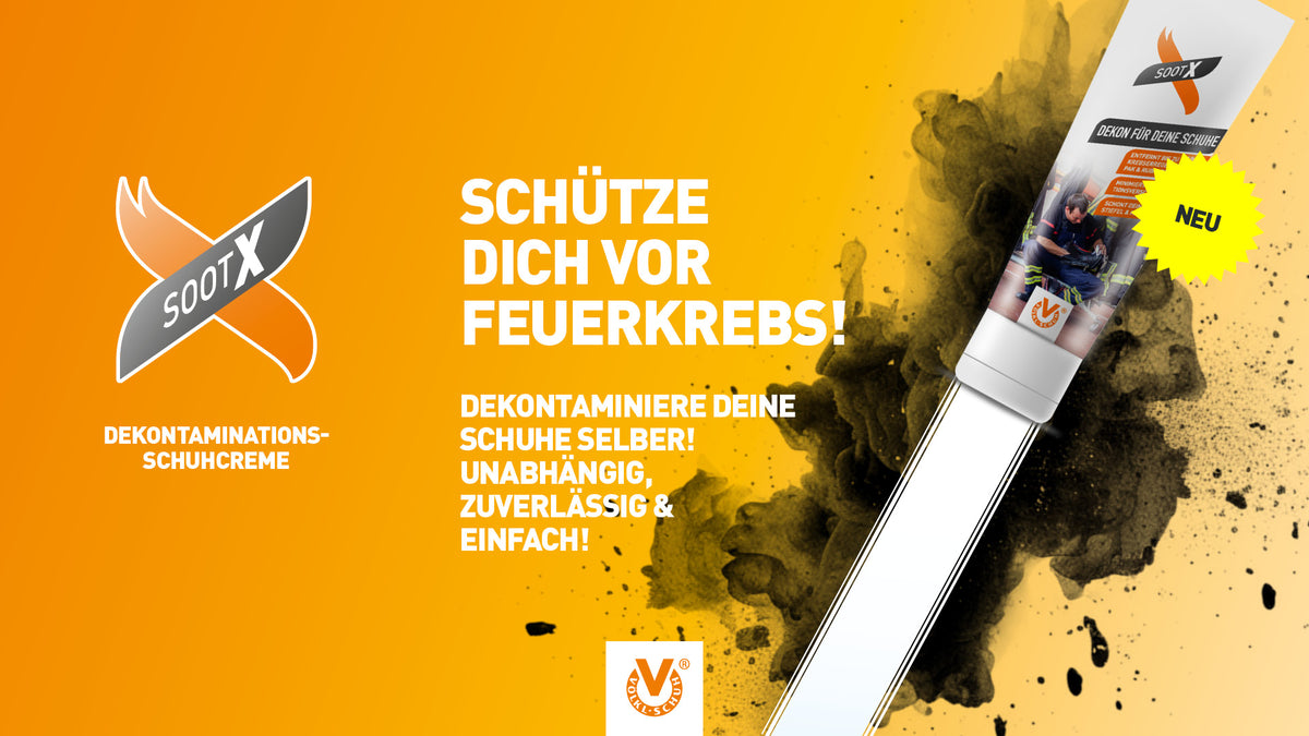 Soot-X Banner: Schütze dich vor Feuerkrebs, dekontaminiere deine Schuhe selbst
