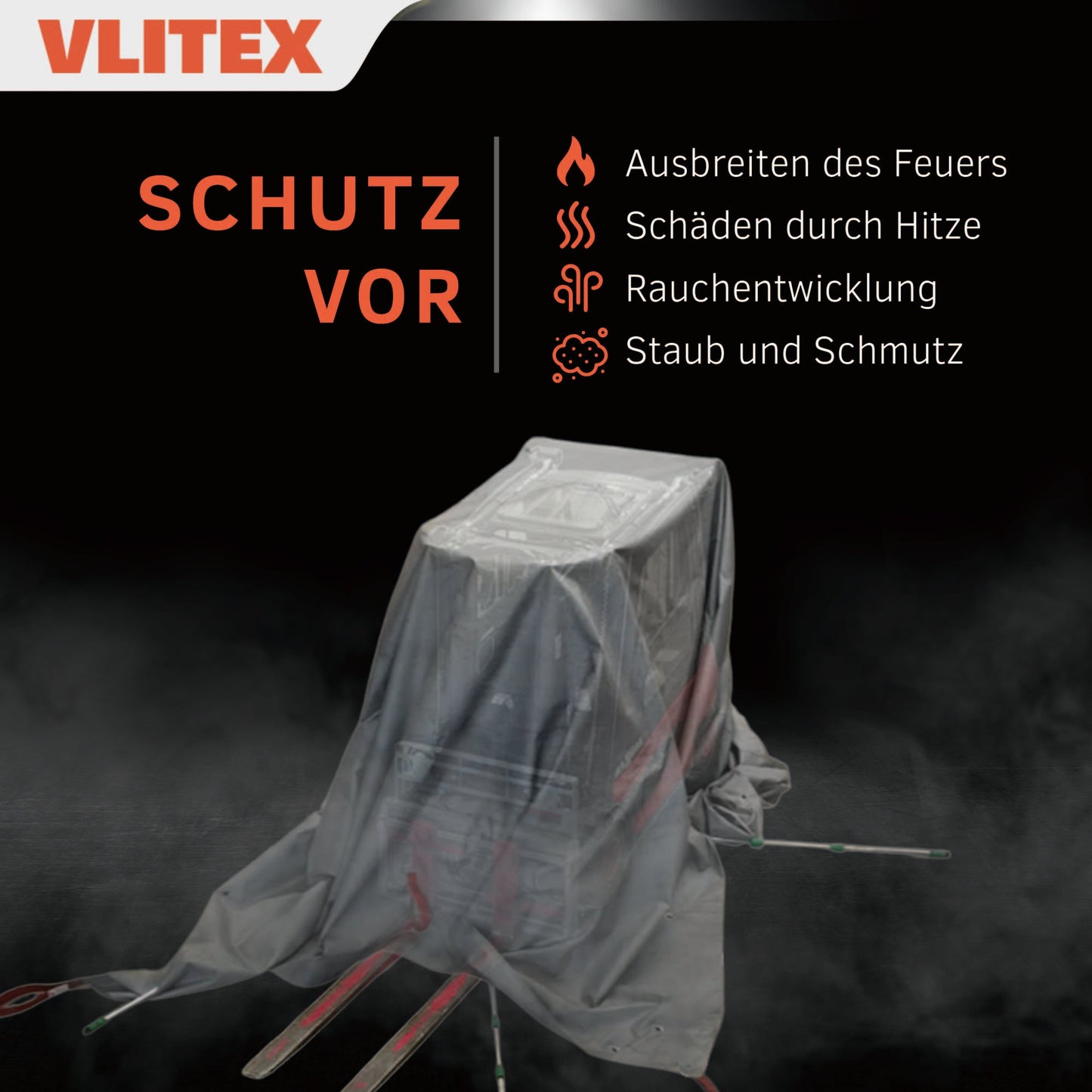 Vlitex PREMIUM Brandbegrenzungsdecke 6 × 8 m mit Teleskopstangen, Detail