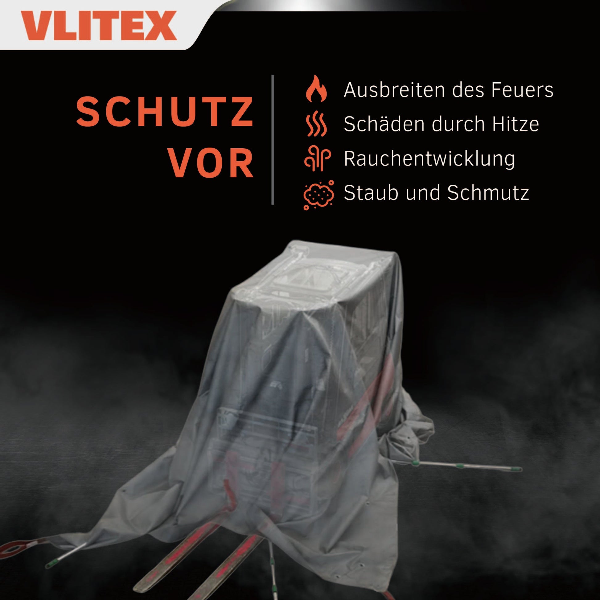 Vlitex PREMIUM Brandbegrenzungsdecke 6 × 8 m mit Teleskopstangen, Detail