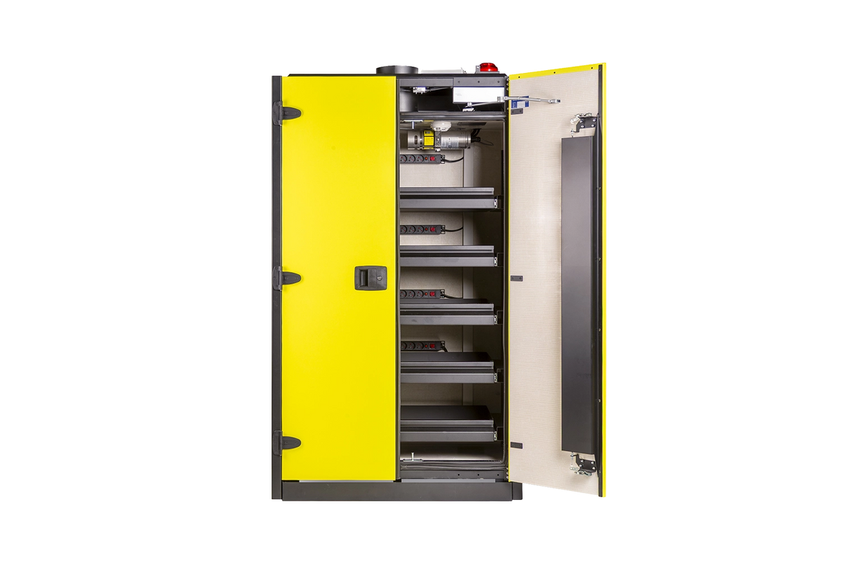 LOXXER LOXK2000 VDMA Slide – Ladeschrank mit ausziehbaren Regalen für Lithium-Ionen-Akkus