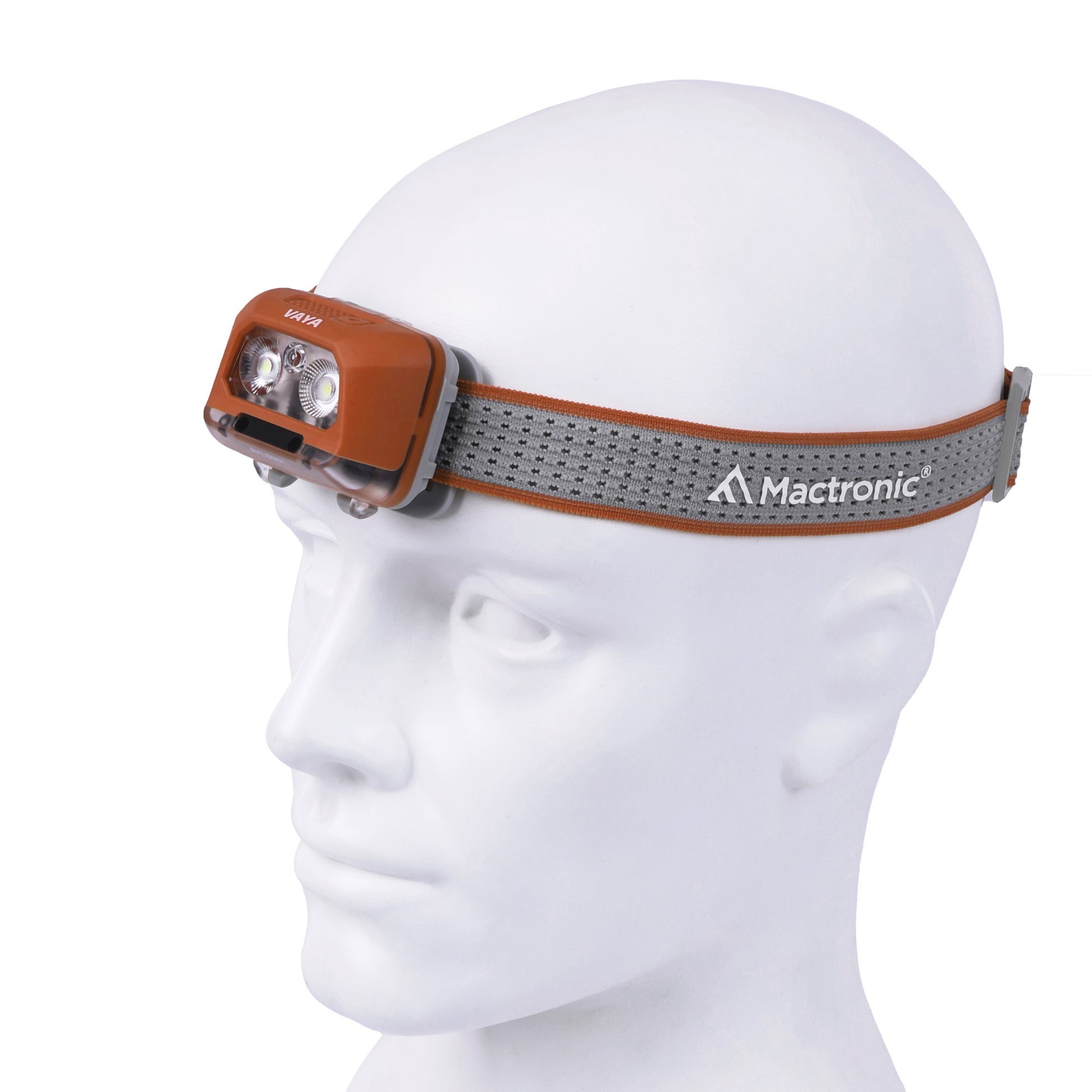 Mactronic Vaya Orange – Stirnlampe 480 lm / 60 m (Li-Po / 3×AAA) – Rückansicht