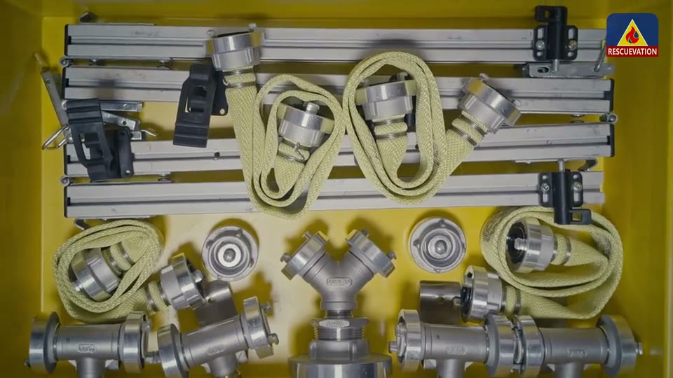 Inhalt der SnakE® Eurobox von oben: Düsenmodule, Verteiler, Alurahmen und Schläuche
